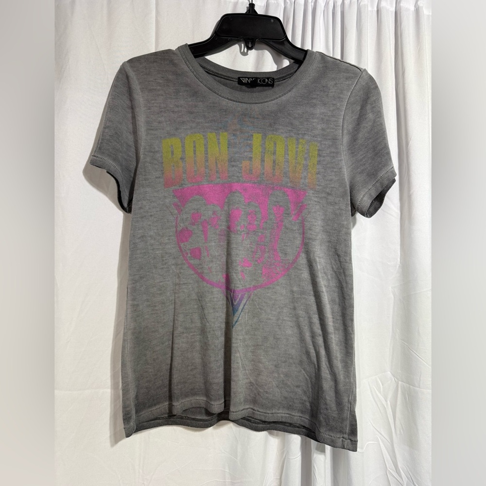 The Vinyl Icons Gray Bon Jovi T-Shirt Sz S (8VZ)